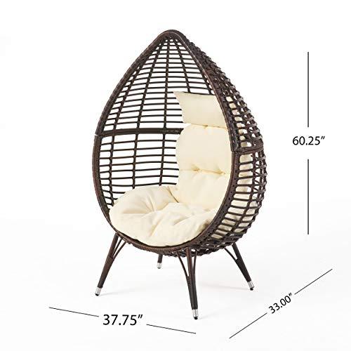 Christopher Knight Home Emerald Outdoor Teardrop Wicker Lounge Chair with Water Resistant Cushion, Brown, Beige - CookCave