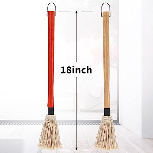 2 Pack 18 inch Grill Basting Mop with Wooden Long Handle and 2 Extra Replacement Brushes for BBQ Grilling Smoking Steak (Nature Wood & Brown) - CookCave