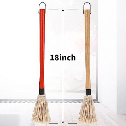 2 Pack 18 inch Grill Basting Mop with Wooden Long Handle and 2 Extra Replacement Brushes for BBQ Grilling Smoking Steak (Nature Wood & Brown) - CookCave