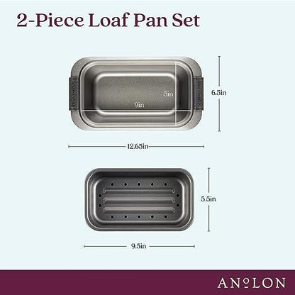 Anolon Advanced Nonstick Bakeware Meatloaf/Loaf Pan Set with Grips and Insert, 2 Piece, Gray - CookCave