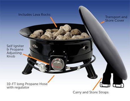 Flame King Smokeless Propane Fire Pit, 24-inch Portable Firebowl, 58K BTU with Self Igniter, Cover, & Carry Straps for RV, Camping, & Outdoor Living - CookCave