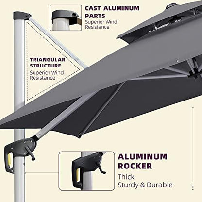 PURPLE LEAF 9' X 12' Patio Umbrella Outdoor Rectangle Umbrella Large Cantilever Umbrella Windproof Offset Umbrella Heavy Duty Sun Umbrella for Garden Deck Pool Patio, Grey - CookCave