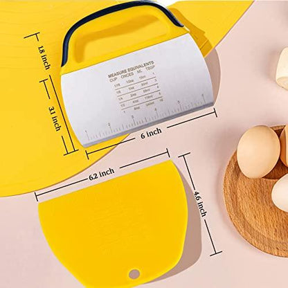 YGDZ Dough Scraper Chopper 2 Pcs, Stainless Steel Dough Cutter With Grip, Plastic Bench Scraper with Measuring Scale, Multipurpose Pizza Cutter, Pastry, Food Scraper for Baking, Dough, Bread, Cake - CookCave