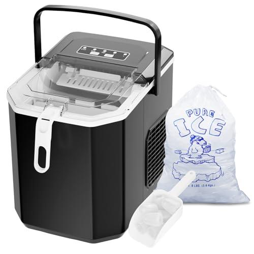 Countertop Ice Maker, Portable Ice Machine with Carry Handle, Self-Cleaning Ice Makers with Basket and Scoop, 9 Cubes in 6 Mins, 26 lbs per Day, 2 Sizes of Bullet Ice for Home Kitchen Office Bar Party - CookCave