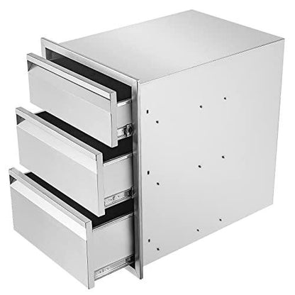 Atatod 14" W Outdoor Kitchen Drawer Stainless Steel BBQ Triple Drawer Flush Mount for Outdoor Kitchen Island(Overall Size:14" W x 21" H x 23" D inch) - CookCave