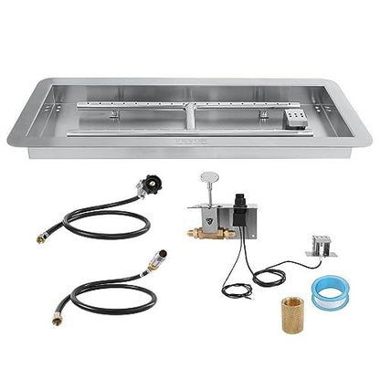 VEVOR 24 x 8 inch Drop-in Fire Pit Pan, Rectangular Stainless Steel Fire Pit Burner Kit, Propane Gas Fire Pan 120,000 BTU with H-Burner for Indoor or Outdoor Use - CookCave