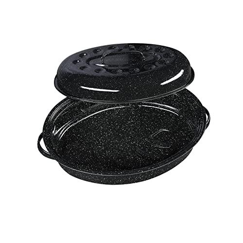 Granite Ware 15-Inch Covered Oval Roaster, 15 inches, Black - CookCave