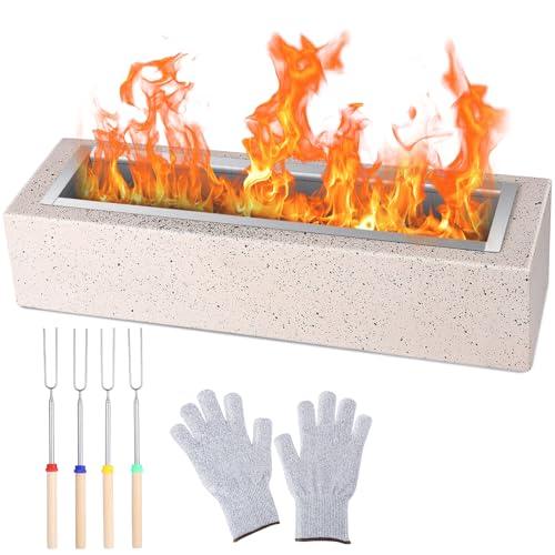 GKOGK Tabletop Fire Pit - Portable Fire Pit with 4 Roasting Sticks and Gloves, Table Top Firepit, Outdoor Indoor Fireplace, Table Top Firepit for Outside Patio Decor, Mini Alcohol Fire Pits, Beige - CookCave