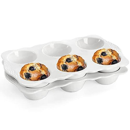 Hiceeden 2 Pack Ceramic Muffin Pans, 6 Cups Non-stick Muffin Tin Cupcake Baking Pans with Handles for Muffin Cakes, Egg Tarts, Mousse, Pot Pie, Jelly - CookCave