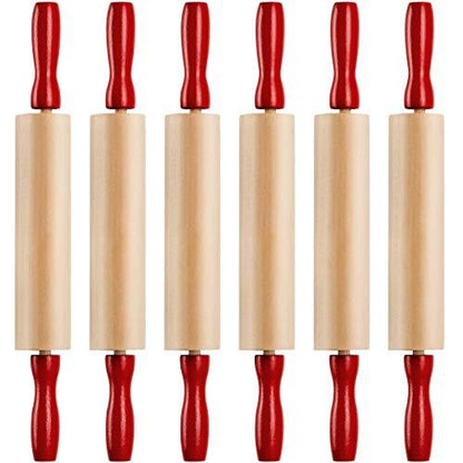 7.5 Inch Kids Wooden Rolling Pins - (Pack of 6) Mini Rolling Pin Set for Crafts, Baking, Cooking, Dough, Art - Wood Rolling Pin with Handles for Kitchen or Children's Imaginative Play - CookCave