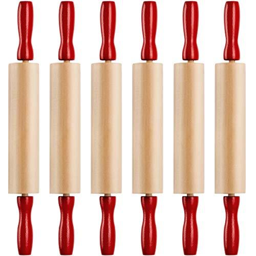 7.5 Inch Kids Wooden Rolling Pins - (Pack of 6) Mini Rolling Pin Set for Crafts, Baking, Cooking, Dough, Art - Wood Rolling Pin with Handles for Kitchen or Children's Imaginative Play - CookCave