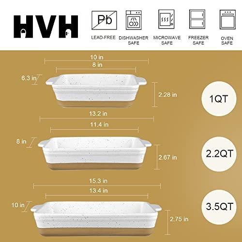 HVH Baking Dish Set, 9x13 Baking Dish, Large Casserole Dish Set, Ceramic Lasagne Pan Deep, Baking Dishes for Casseroles 13 x 9, Ceramic Bakeware Set of 3, Farmhouse Style (White) - CookCave