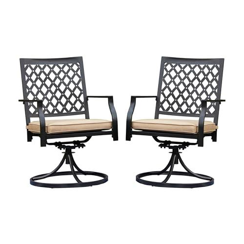 LOKATSE HOME Patio Swivel Rocker Furniture Metal Outdoor Dining Chairs with Cushion Set of 2 - CookCave