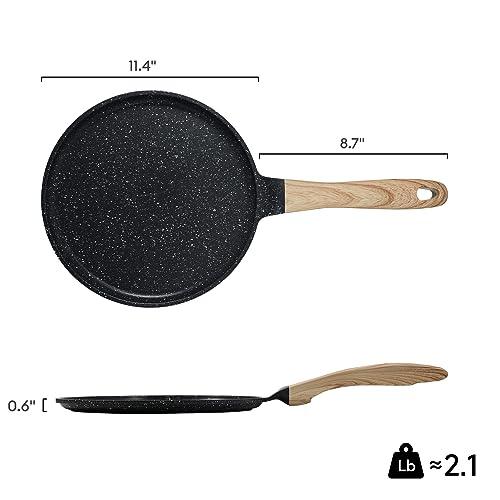 JEETEE Crepe Pan Nonstick, 11 inch Comales Para Tortillas Griddle Pan for Stove Top, Granite Coating Flat Pancake Pan Dosa Tawa, PFOA FREE and Induction Compatible (Grey) - CookCave