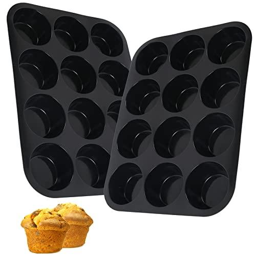 Inn Diary Silicone Muffin Pan for Baking 12 Cups Non-Stick Cupcake Pan,BPA Free Silicone Baking Mold for Muffin Cupcake Egg Bite Maker 2 Pack,Black - CookCave