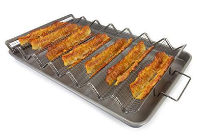 EaZy MealZ Bacon Rack & Tray Set | Specialty Tray and Grease Catcher | Even Cooking | Non-Stick | Healthy Cooking | Durable Material | Customized Cooking Experience (Large, Gray) - CookCave
