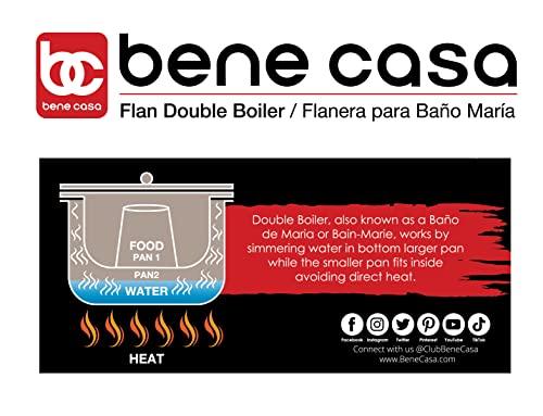 Bene Casa - Aluminum Flan Mold Double Boiler with Glass Lid (1.6 Liter) - Includes Aluminum Inner Pan (8") - Dishwasher Safe - CookCave