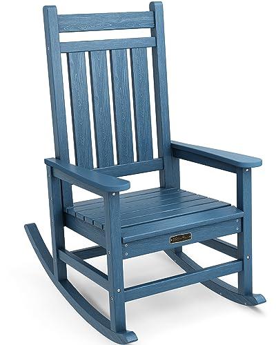 SERWALL Oversized Rocking Chair, Outdoor Rocking Chair for Adults, All Weather Resistant Porch Rocker for Lawn Garden, Blue - CookCave
