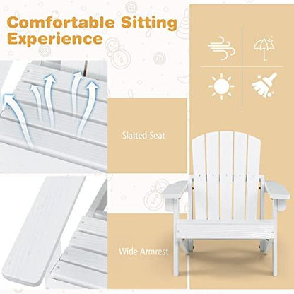 Giantex Wooden Kid's Adirondack Chair - All Weather Patio Chair with High Backrest, Arm Rest, 110 LBS Weight Capacity, Outdoor Fir Wood Porch Chair for Balcony, Backyard, Poolside, Yard (1, White) - CookCave