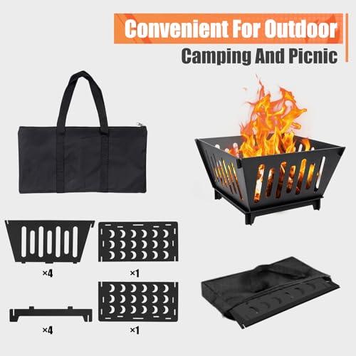 17-inch Fire Pit, Outdoor Portable Wood-Burning Fire Pit Log Stove Fireplace for Camping, Backyard, Garden Picnic Patio and Beach. Comes with A Carry Bag - CookCave