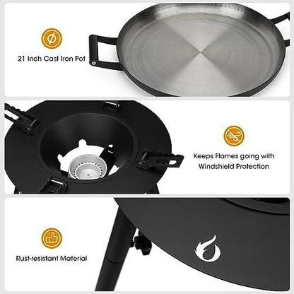 Onlyfire UPGRADED Paella Burner and Stand Set with 21 Inch Frying Pan and Reinforced Legs, GS300 Outdoor Cooking System Portable Propane Cooker with Wok for Backyard Camping RV, 4FT Hose - CookCave