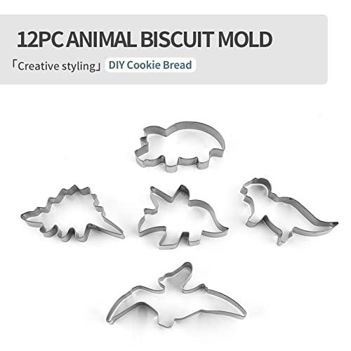 12PCS Dinosaur Cookie Cutters Set - ISZW Stainless Steel Metal Dinosaur Theme Shapes Baking Mold for Kids Baking, Metal Cookie Cutter Molds for Kids Birthday Party DIY Cake Decoration - CookCave