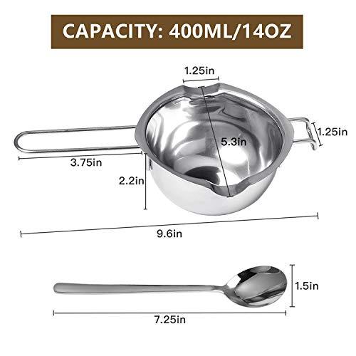 Milkary 2 Pieces Stainless Steel Double Boiler Pot with 2 Metal Spoon, Chocolate Melting Pot for Melting Chocolate, Butter, Cheese, Candle and Wax Making Kit Double Spouts 400ml/14oz - CookCave