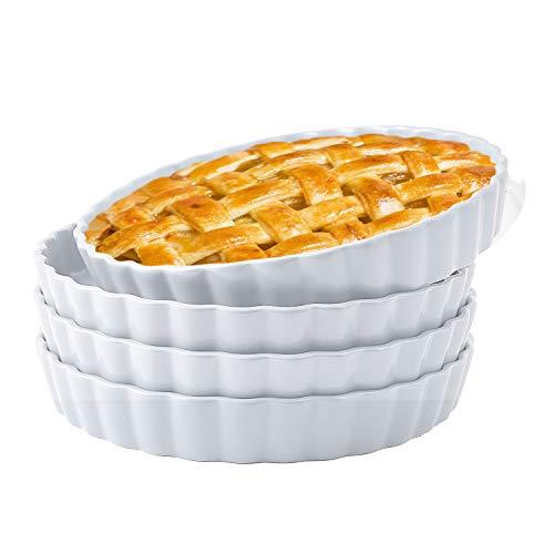 Bruntmor Porcelain ceramic 10 inch pie pan set of 4 for baking apple pie, cast iron christmas bakeware, pot pie, tart, Oven and dishwasher Safe - White - CookCave