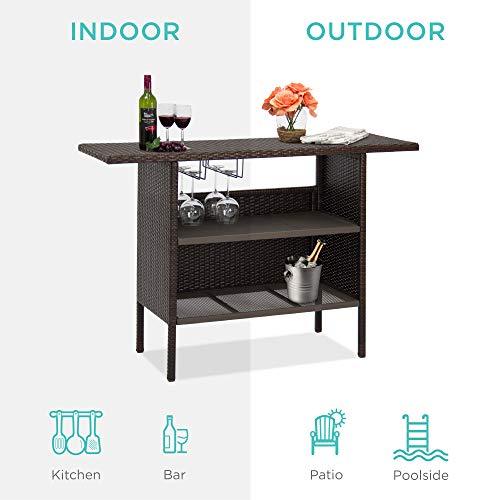 Best Choice Products Outdoor Patio Wicker Bar Counter Table Backyard Furniture w/ 2 Steel Shelves and 2 Sets of Rails - Brown - CookCave