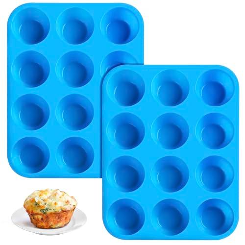 Sidosir 2PCS Silicone Muffin Pans for Baking, Non-stick Silicone Cupcake Molds for Baking, 12 Cups Muffin Pan for Freezing Eggs, Brownie - CookCave