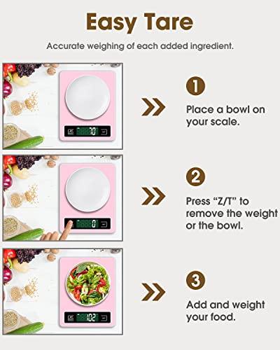 Mik-Nana Food Scale Pink, 11lb Digital Kitchen Scale Weight Grams and Oz for Baking Cooking, 1g/0.04oz Precise Graduation, Waterproof Tempered Glass Platform - CookCave