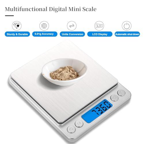 MEIYA Digital Gram Scale 1000g/0.01g, Scale for Food Ounces and Grams, Upgrade USB Charging Kitchen Scale Digital Weight for Cooking, Baking, Tare Function, 9 Units, 2 Tray - CookCave