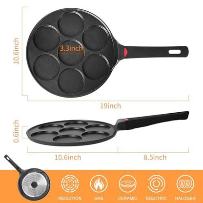 CAINFY Pancake Pan Maker Nonstick Induction Compatible, 10.5 Inch Mini Non Stick Silver Dollar Grill Blini Griddle Crepe Pan,7 Molds Cake Egg Cooker Skillet for Kids Gifts - CookCave