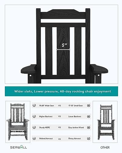 SERWALL Outdoor Rocking Chair, All Weather Resistant Patio Rocking Chair, HDPE Poly Rocking Chair for Adults, Heavy Duty Front Porch Rocker, Black - CookCave