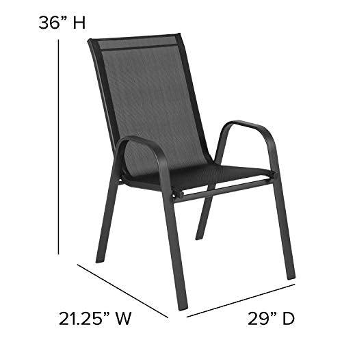 EMMA + OLIVER 4 Pack Black Outdoor Stack Chair with Flex Comfort Material - Patio Stack Chair - CookCave