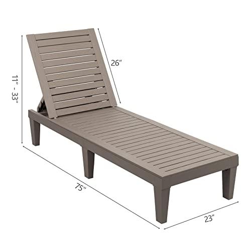 VINGLI Outdoor Chaise Lounge, Wood Texture Design with 5-Level Adjustable Backrest, Waterproof Durable Folding Chair, PP Material Patio Chair for Beach, Backyard, Pool, Gray-Brown … - CookCave