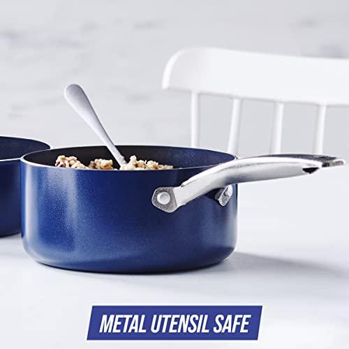 Blue Diamond Cookware Diamond Infused Ceramic Nonstick, 2QT Saucepan Pot with Lid, PFAS-Free, Dishwasher Safe, Oven Safe, Blue - CookCave