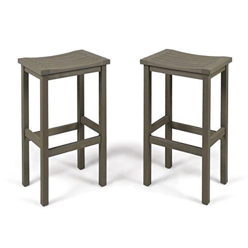 Christopher Knight Home Caribbean Outdoor 30" Acacia Wood Barstools, 2-Pcs Set, Grey Finish - CookCave