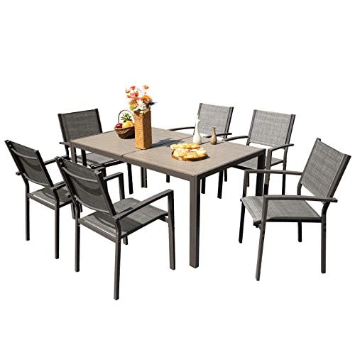 Devoko 7 Piece Patio Dining Set, Outdoor Furniture Patio Table and Chairs Set (Grey) - CookCave