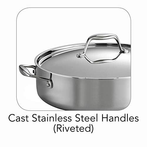 Tramontina Covered Deep Saute Pan Stainless Steel Tri-Ply Clad 6 Qt, 80116/073DS - CookCave