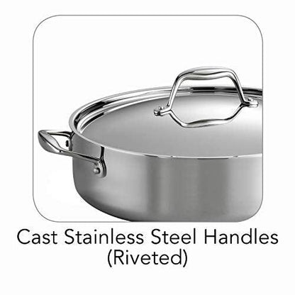 Tramontina Covered Deep Saute Pan Stainless Steel Tri-Ply Clad 6 Qt, 80116/073DS - CookCave