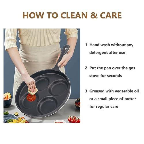 waykea 4-Cup Cast Iron Fried Egg Pan 9.5” Pancake Pan Burger Omelet Cooker Griddle Egg Skillet for Breakfast, Kitchen Cookware for Gas Stove & Induction Cooker - CookCave