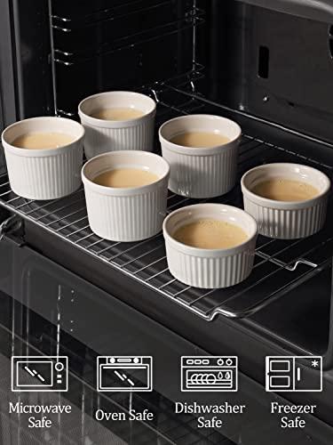 Yedio 8 oz Ramekins with Lids Oven Safe, Porcelain Creme Brulee Souffle Dishes with Covers for Baking, White Custard Cups Stackable, Set of 6 - CookCave