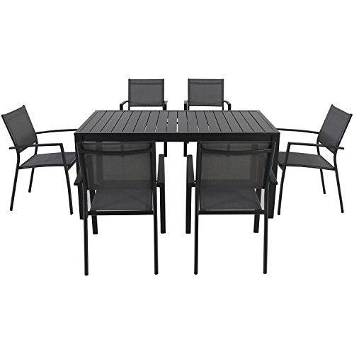 CAMBRIDGE Nova 7-Piece Outdoor Patio Dining Set with Stylish Aluminum Table and 6 Sling-Back Stackable Chairs with Premium, Weather-Resistant Framing, 7pc Slat, Grey - CookCave