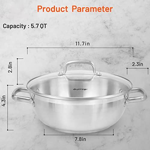 Duxtop Professional Stainless Steel Cooking Pot, 5.7-Quart Stock Pot with Glass Lid, Impact-bonded Technology - CookCave