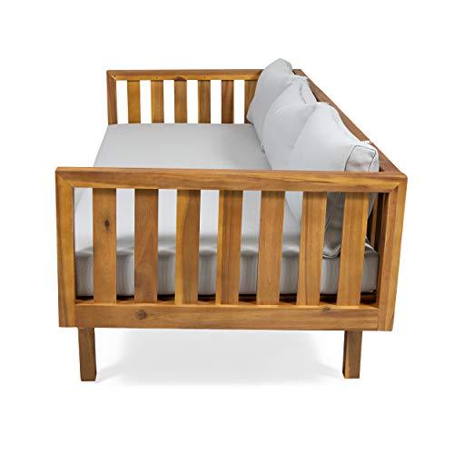 Christopher Knight Home Tina Outdoor 3 Seater Acacia Wood Daybed, Teak Finish, Light Grey - CookCave