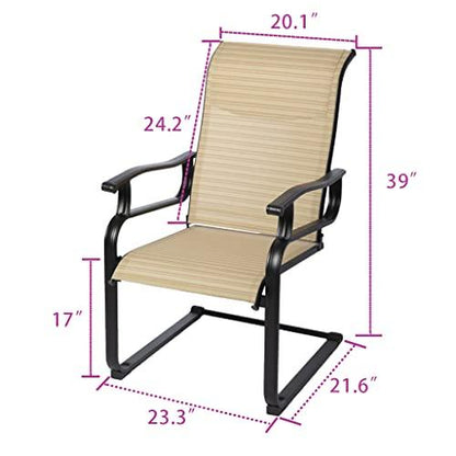 LUCKYBERRY Patio Dining C Spring Motion Textilene Metal Rocker Chairs Weather Resistant Garden Outdoor Modern Furniture, Sling Mesh Black Steel Frame - CookCave