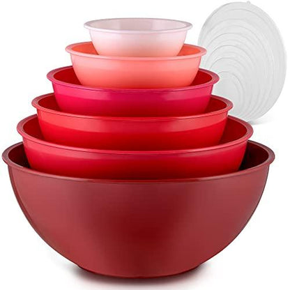 Zulay Kitchen 12 Piece Plastic Mixing Bowls With Lids Set - Colorful Mixing Bowls For Kitchen - Nesting Plastic Mixing Bowl Set With 6 Prep Bowls and 6 Lids - Microwave and Freezer Safe (Red Ombre) - CookCave