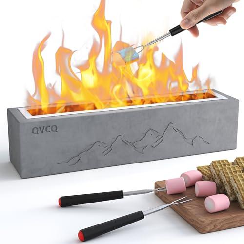 QVCQ Tabletop Fire Pit for Outdoor, Portable Indoor Fireplace with Smores Maker Kit, 15'' Small Concrete Rubbing Alcohol Firepit Bowl for Christmas Table Top Decor, Patio Balcony Backyard Decorations - CookCave