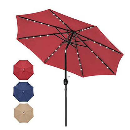 Simple Deluxe 9' Solar Umbrella 32 LED Lighted Patio Umbrella Table Market Umbrella with Push Button Tilt/Crank Outdoor Umbrella for Garden, Deck, Backyard and Pool, Red - CookCave